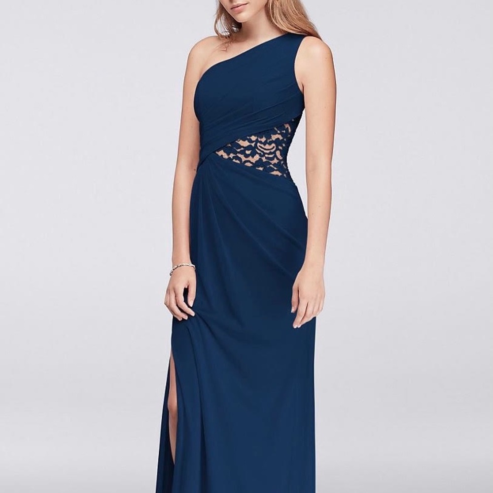 One shoulder mesh dress with lace insert